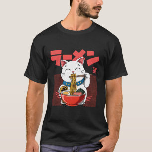 Camiseta Ra Luck Eki Neko Cat Noodles Kawaii
