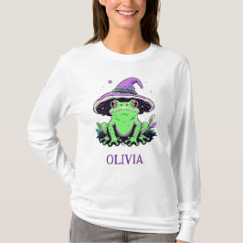 Camiseta Rã Verde Usando Chapéu de Bruxa Roxo