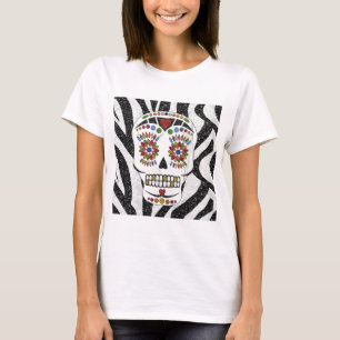Camiseta RAB Rockabilly Açúcar Caveira em Estampa de Zebra