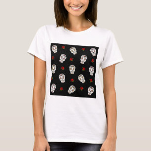 Camiseta RAB Rockabilly Açúcares Caveiras Rosas Em Preto