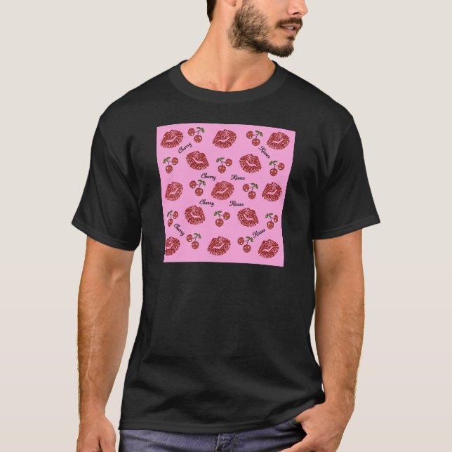 Camiseta RAB Rockabilly Cherry Kisses a rosa (Frente)