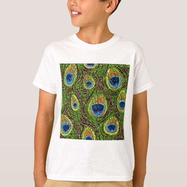 Camiseta RAB Rockabilly Colorido Estampa de Penas de Pavão (Frente)