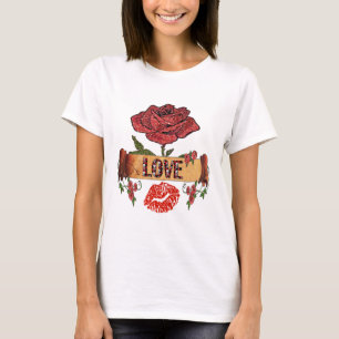 Camiseta RAB Rockabilly Dia dos Namorados Rosas, Amor e Bat