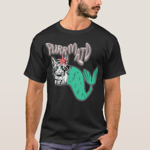 Camiseta Rábada Sob Água Gato Gato Gato De Sereia Moça E