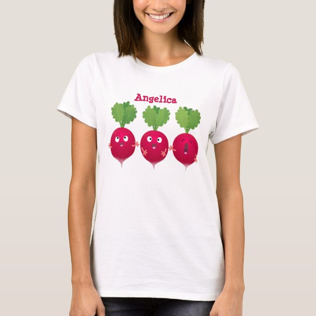 Camiseta Rabanetes cúbicos cantando legumes trio (Frente)