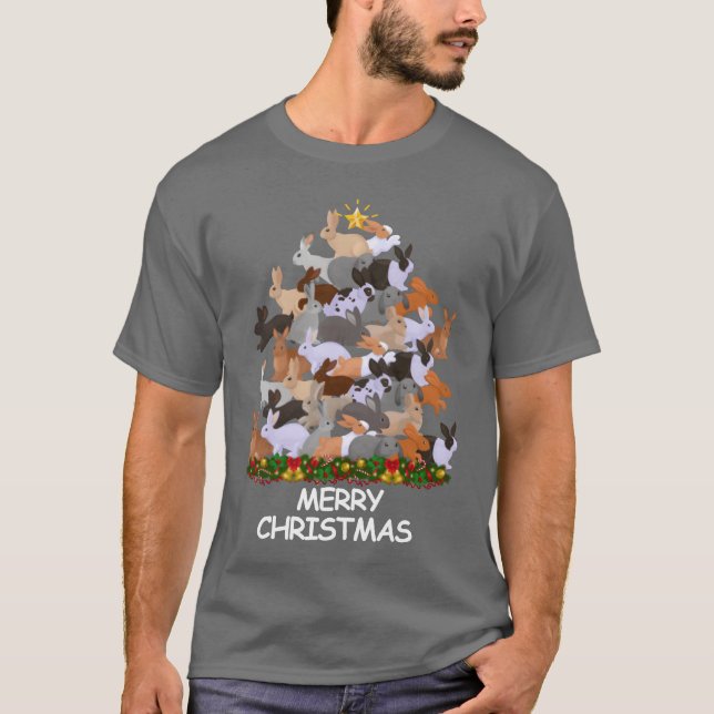 Camiseta Rabbit Christmasree presente de Natal feliz (Frente)