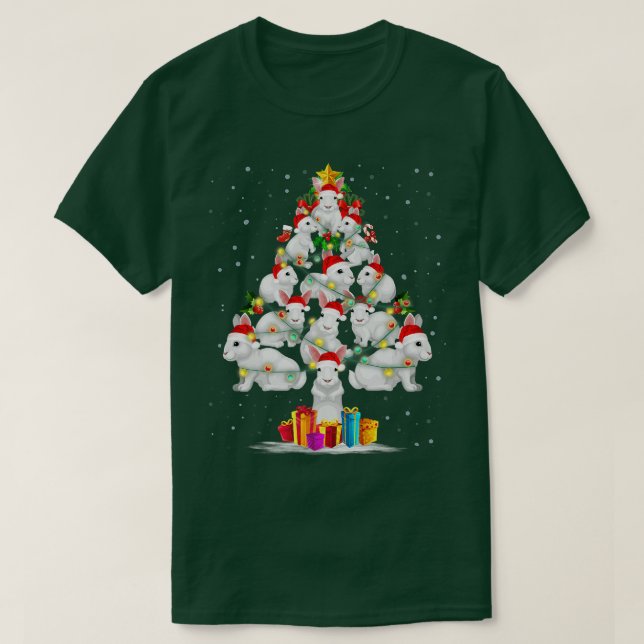 Camiseta Rabbit Love Christmas Tree Light Hat Snow Santa Xm (Frente do Design)