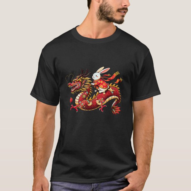 Camiseta Rabbit ride Chinese Dragon Funny Mens Womens Happy (Frente)