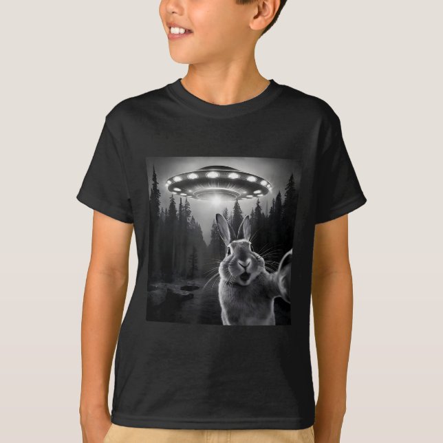 Camiseta Rabbit Selfie With Ufo - Funny Bunny Graphic Alien (Frente)