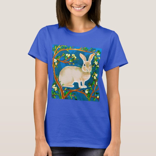 Camiseta Rabbit selvagem e ramificações de flores (Frente)