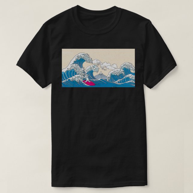 Camiseta Rabbit Surfing Great Wave Off Kanagawa Surfer Rabb (Frente do Design)