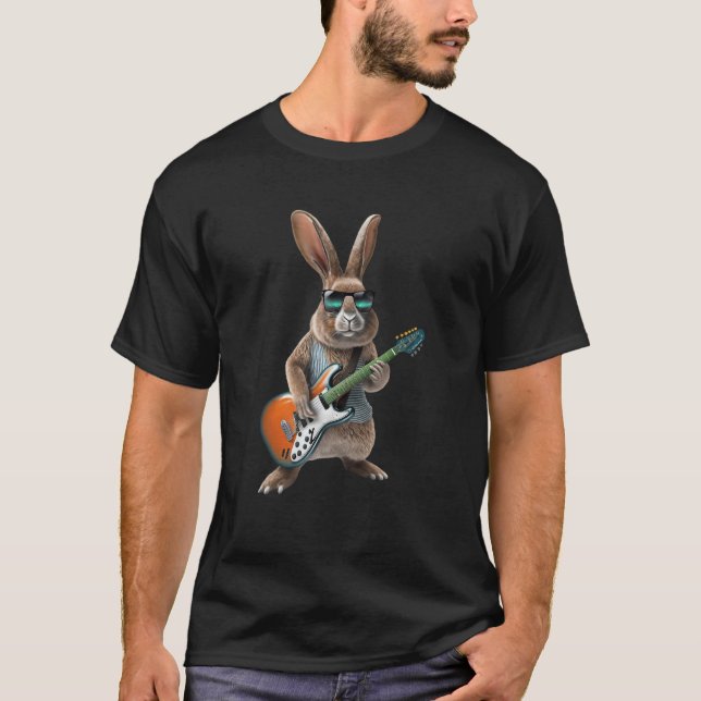 Camiseta Rabbit Tocando Violão Elétrico - Rabbit Animal Lov (Frente)