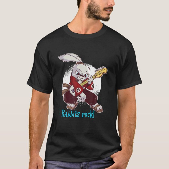 Camiseta Rabbits Rock! - Coelho Engraçado (Frente)