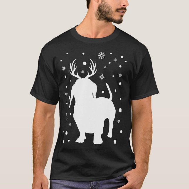 Camiseta Raça de Cão de Natal Dachshund Reindeer (Frente)