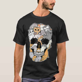 Camiseta Raça de Gato Forma de Caveira de Animal Animação C