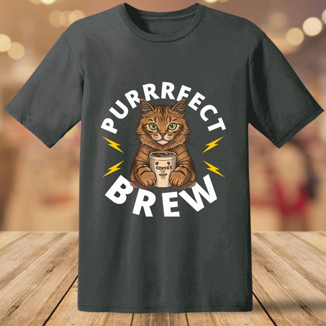 Camiseta Raça Engraçada com Gato e Café (Criador carregado)