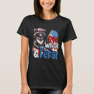 Camiseta Raccoon 4 De Julho Patriótico Vermelho Branco E F