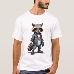 Camiseta Raccoon Biker Rebel em Estilo Legal de Jaqueta de