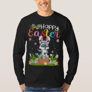 Camiseta Raccoon Bunny Egg Caçando Funny Raccoon Happy East