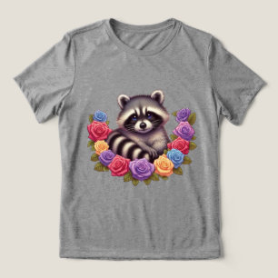 Camiseta Raccoon cercado por Rosas Coloridos Vibrantes