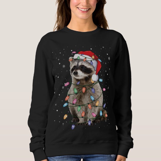 Camiseta Raccoon Christmas Tree Lights Pajama Racoon Lover (Frente)
