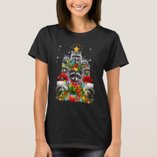 Camiseta Raccoon Christmas Tree Lights Pajama Racoon Xmas
