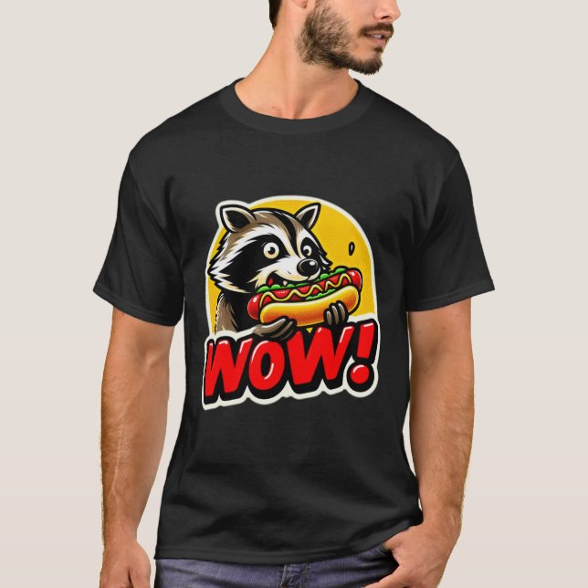 CAMISETA RACCOON COMENDO CACHORRO QUENTE 4 (Frente)
