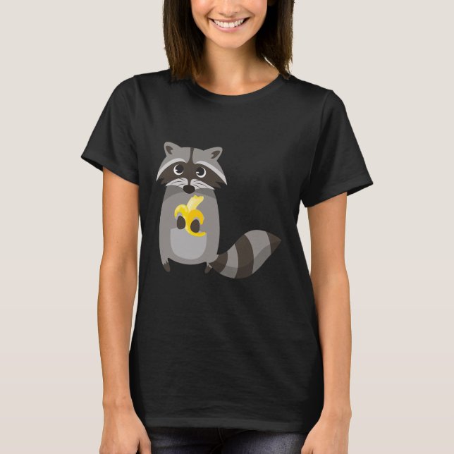 Camiseta Raccoon Comendo Fruta De Banana Bonita (Frente)