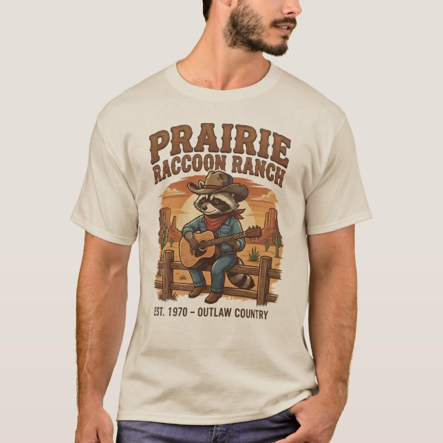 Camiseta Raccoon Cowboy Outlaw Country Western Aesthetic (Frente)