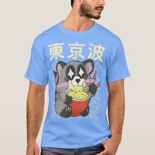 Camiseta Raccoon Eating Ramen Noodles Japonês Kawaii Aesth