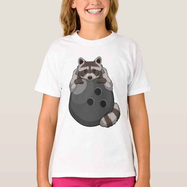 Camiseta Raccoon em Boliches com Bola de boliche (Frente)