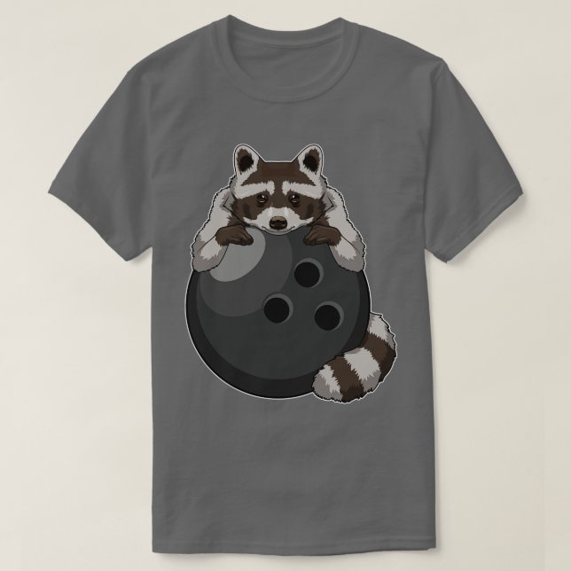 Camiseta Raccoon em Boliches com Bola de boliche (Frente do Design)