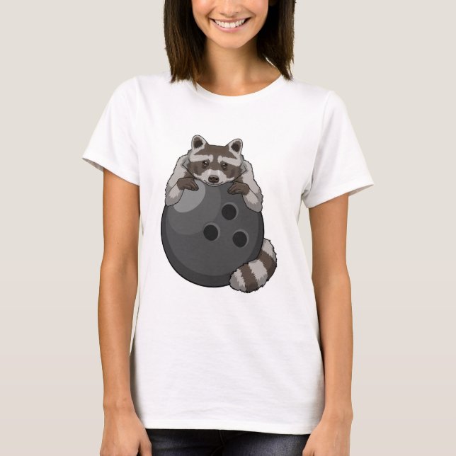 Camiseta Raccoon em Boliches com Bola de boliche (Frente)