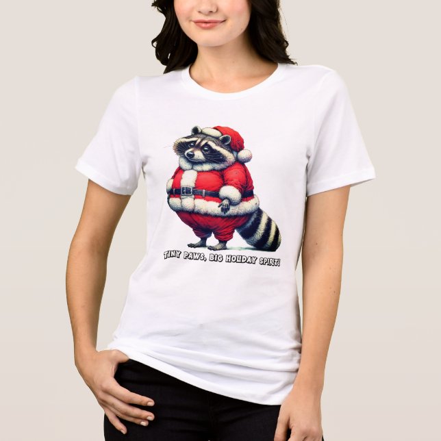 Camiseta Raccoon em Papai noel compartilha torcida de féria (Frente)