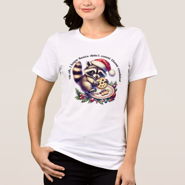 Camiseta Raccoon em um Papai Noel gosta de biscoitos no Nat (Frente)
