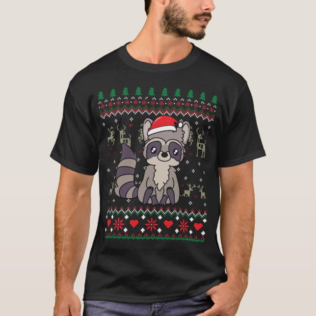 Camiseta Raccoon Enfeites de natal Gift Funny Ugly (Frente)