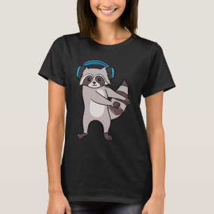 Camiseta Raccoon Escutando Música Fone de Ouvido Roedor Bon