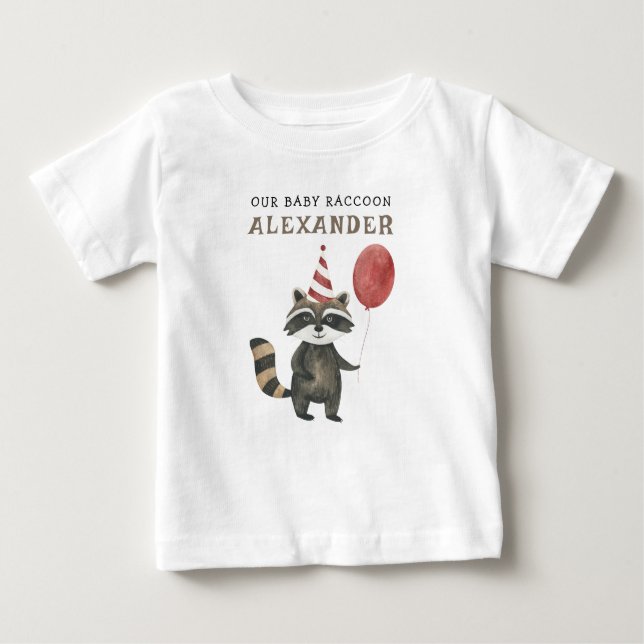 Camiseta Raccoon First Birthday  (Frente)