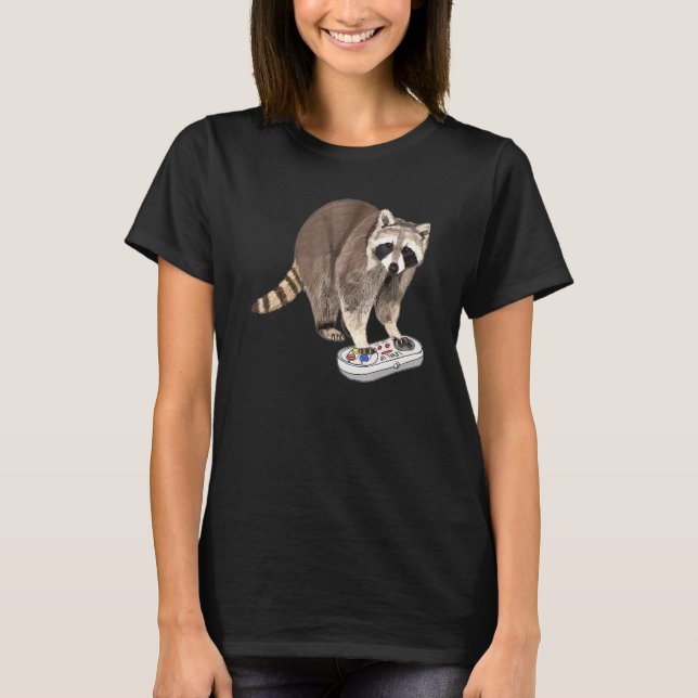 Camiseta Raccoon Jogando Jogo de Vídeo Procyonidae Animal R (Frente)