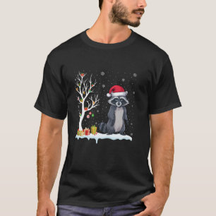 Camiseta Raccoon Santa Hat Festiva Árvore Festiva Paj