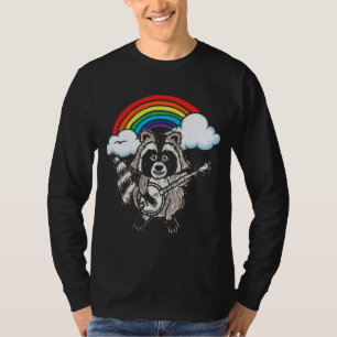 Camiseta Raccoon Tocando Banjo Funny e Rainbow Cute Ani dos