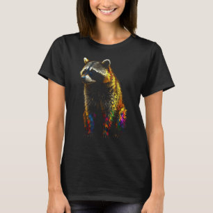 Camiseta Raccoon Trabalho de arte Colorida Animal Motif Rac