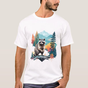 Camiseta Raccoon Vetor Art Animal Na Natureza Majestosa