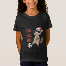 Camiseta Raccoon with lights and Christmas hat playing socc