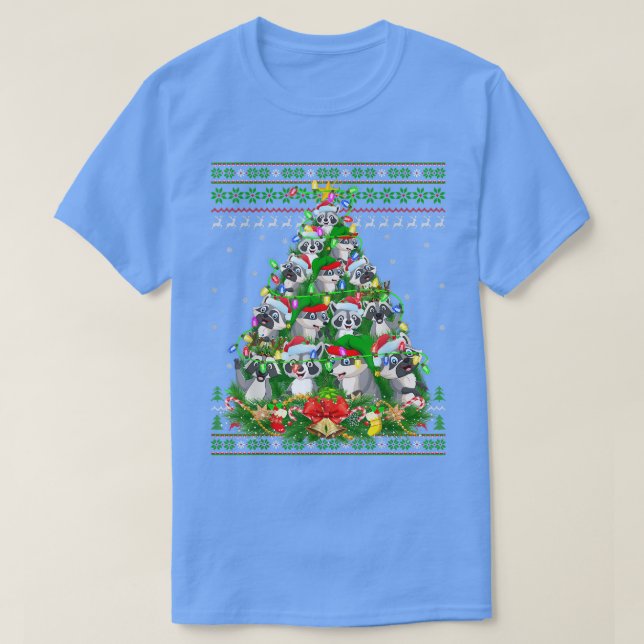 Camiseta Raccoon Xmas Lighting Papais noeis Raccoon Ugly Ch (Frente do Design)
