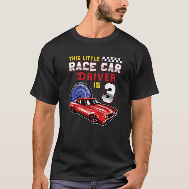 Camiseta Race Car aniversário de 3 anos Toddler Boy Racing  (Frente)