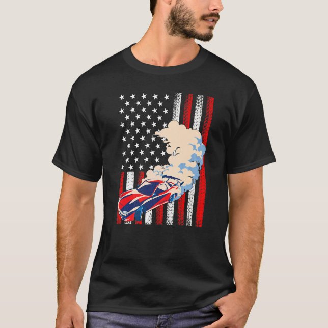 Camiseta Race Car Estados Unidos Bandeira Americana 4 de ju (Frente)