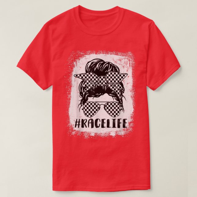Camiseta Race Life Messy Bun Mãe Racer Moth (Frente do Design)