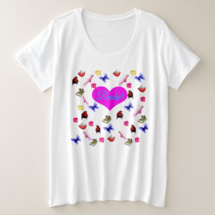 Camiseta Rachel, Name, Com Bunnies, Parrots Patterno,