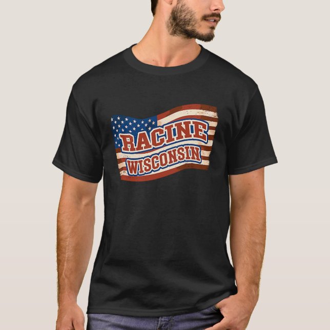 Camiseta Racine City Wisconsin Vintage American Flag (Frente)